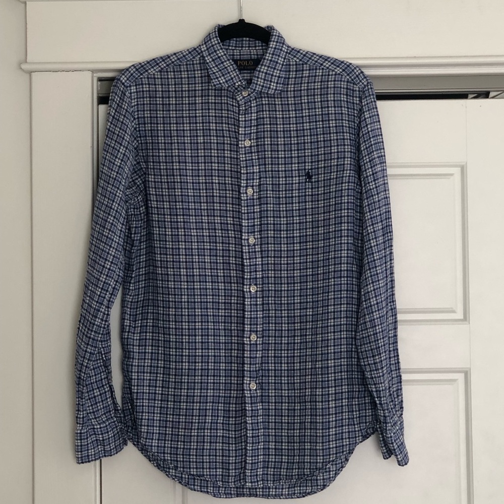 Ralph Lauren Men's Classic-Fit Plaid Linen Shirt Button Down Casual Linen Top S